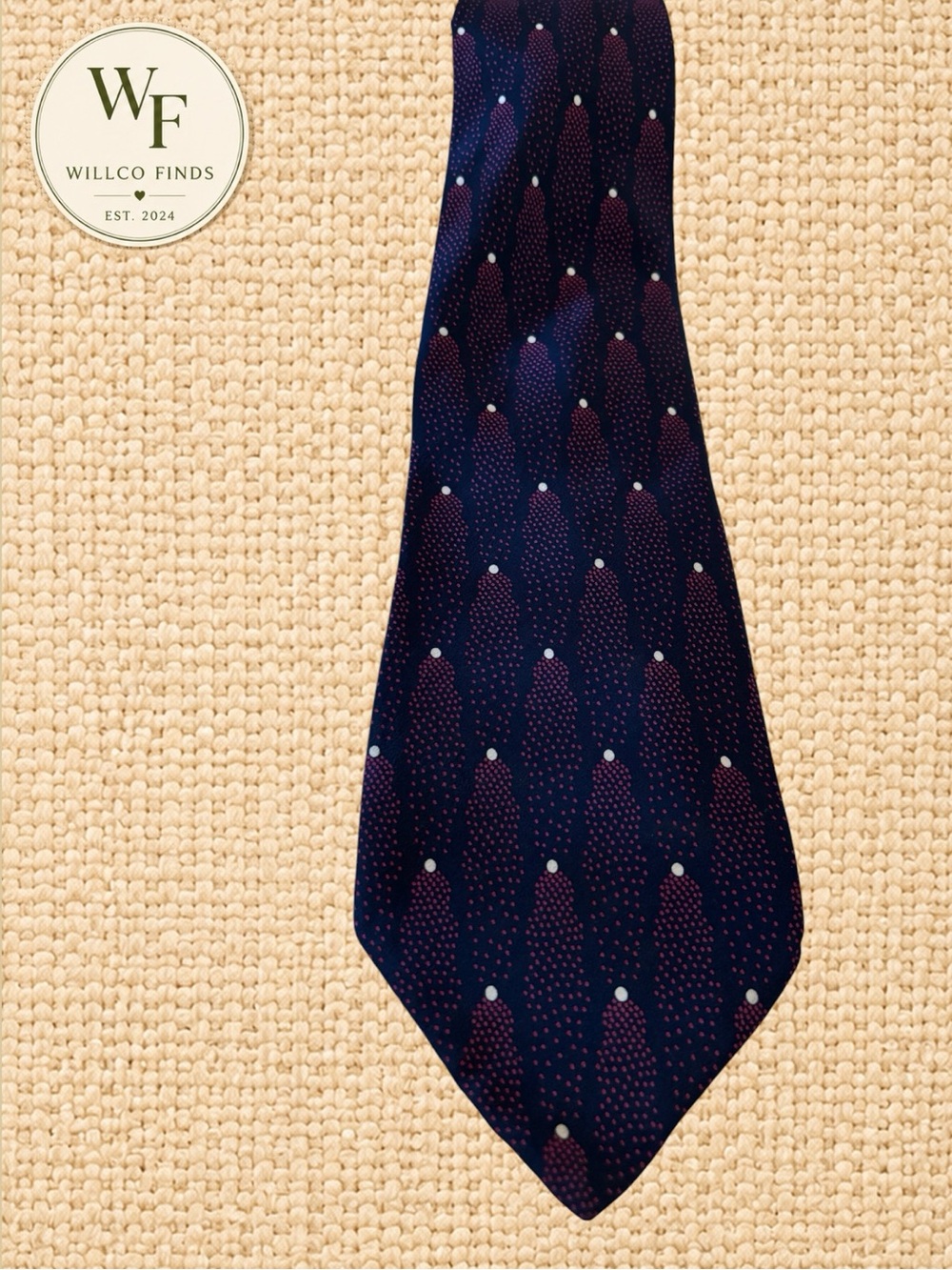 Brandini 100% Silk Tie Navy Red Geometric Dot Pattern Mens Necktie